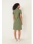 Haki Kadın Polo Yaka Kısa Kollu Örme Elbise -2431 4