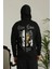 By Kea Erkek Sırt Baskılı Oversize Üç Iplik Kapüşonlu Sweatshirt - Siyah 1
