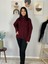 Oversize Geniş Kalıp Yarım Fermuarlı Dik Yaka Saç Örgülü Triko Kazak (Bordo) 4