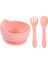 Silikon Beslenme Seti Vakumlu, Kapaklı Silikon Mama Tabağı, Kase, Önlük, Çatal-Kaşık, Bardak, Pipet, E.Kılıfı, Paslanmaz Çelik Çatal, Kaşık ve Saklama Kutusu / Pembe 5