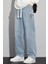 Erkek Buz Mavi Baggy Beli Lastikli Likralı Bol Kesim Esnek Jean Denim Kot Pantolon RF0484 1