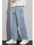 Erkek Buz Mavi Baggy Beli Lastikli Likralı Bol Kesim Esnek Jean Denim Kot Pantolon RF0484 3