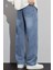 Erkek Mavi Baggy Beli Lastikli Likralı Düz Paça Bol Kesim Esnek Jean Denim Kot Pantolon RF0484 5