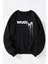 Dark Cat Baskılı Kadın/erkek Siyah Bisiklet Yaka Pamuklu Sweatshirt 1