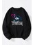 Tazmanya Canavarı Kaçış Baskılı Kadın/erkek Siyah Bisiklet Yaka Pamuklu Sweatshirt 1