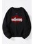Dnrs Ay Baskılı Kadın/erkek Siyah Bisiklet Yaka Pamuklu Sweatshirt 1