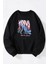 Los Fuckıng Angeles Baskılı Kadın/erkek Siyah Bisiklet Yaka Pamuklu Sweatshirt 1