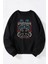 Spider Star Baskılı Kadın/erkek Siyah Bisiklet Yaka Pamuklu Sweatshirt 1