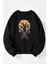 Stitch Venom Baskılı Kadın/erkek Siyah Bisiklet Yaka Pamuklu Sweatshirt 1