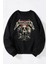 The Face Is Scared Baskılı Kadın/erkek Siyah Bisiklet Yaka Pamuklu Sweatshirt 1