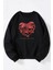 Ramm Stein Sonne Baskılı Kadın/erkek Siyah Bisiklet Yaka Pamuklu Sweatshirt 1