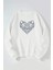 Çelik Kalp Baskılı Kadın/erkek Beyaz Bisiklet Yaka Pamuklu Sweatshirt 1