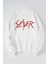 Slayer Red Yazı Baskılı Kadın/erkek Beyaz Bisiklet Yaka Pamuklu Sweatshirt 1