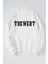 Thewert Yazı Baskılı Kadın/erkek Beyaz Bisiklet Yaka Pamuklu Sweatshirt 1