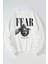 Fear Baş Baskılı Kadın/erkek Beyaz Bisiklet Yaka Pamuklu Sweatshirt 1