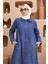 6568-DENIM Fermuarlı Ferace Koyu Mavi 2