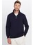 Unisex Relax Fit Rahat Kesim Pamuklu İçi Polarlı Yarım Fermuarlı Lacivert Dik Yaka Sweatshirt 2