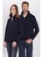 Unisex Relax Fit Rahat Kesim Pamuklu İçi Polarlı Yarım Fermuarlı Lacivert Dik Yaka Sweatshirt 4