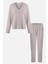Kadın Soft Touch Kaşkorse Düğme Detaylı Pijama Takımı 1