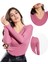 Kaşkorse V Yaka Body Sweatshirt, Fitilli Kumaş, Likralı, Gül Kurusu 1