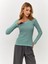 Kaşkorse V Yaka Body Sweatshirt, Fitilli Kumaş Rahat Bluz, Likralı, Okaliptus Badi 1