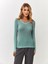 Kaşkorse V Yaka Body Sweatshirt, Fitilli Kumaş Rahat Bluz, Likralı, Okaliptus Badi 2
