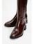 Rochos Bordo Rugan Streç Detaylı Deri Kadın Çizme 3