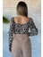 Kadın Leopar Desen Crop Top Bluz 4