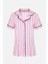 Kadın Pamuklu Pembe Çizgili Ara Biyeli Kısa Kollu Pijama Takımı 1