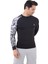 Erkek Uzun Kol Siyah Tek Kol Beyaz Desenli Compression Fitness Body Gym Body Spor Tshirt 3