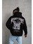 Erkek Kordon Ipli Baskılı Kapüşonlu Sweatshirt - Siyah 2