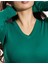 Pamuklu Kaşkorse V Yaka Body Sweatshirt, Fitilli Kumaş Likralı Bluz, Çimen Yeşili Badi 4