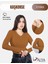 Kaşkorse V Yaka Body Sweatshirt, Fitilli Kumaş, Esnek Bluz, Kahverengi Badi 1