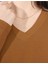Kaşkorse V Yaka Body Sweatshirt, Fitilli Kumaş, Esnek Bluz, Kahverengi Badi 4