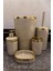 Banyo Seti 5'li,akrilik-Mermer Desenli-Çöpkovası,wc Fırçalık,sıvı Sabunluk,diş Fırçalık,el Sabunluk,gold Renk Detay 1