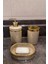Banyo Seti 5'li,akrilik-Mermer Desenli-Çöpkovası,wc Fırçalık,sıvı Sabunluk,diş Fırçalık,el Sabunluk,gold Renk Detay 2