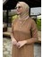 Zebra Desen Triko Elbise Camel 2