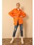 Jakar Kumaş Geometrik Desen Oversize Kadın Gömlek-Oranj 5