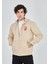 Baskılı Tam Fermuarlı Kapşonlu Sweatshirt - Bej 1
