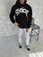 Modamuvo Unisex Üç Iplik Kapşonlu Baskılı Sweatshirt - Siyah 1