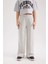 Kız Çocuk Gri Wide Leg Geniş Paça Basic Düz Pamuklu Pantolon B7784A8NS 4