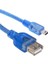 USB 5 Pin Erkek-Usb Dişi Ipod Kablosu Mavi Şeffaf 40 cm 1