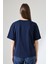 Pamuklu Bisiklet Yaka Basic Regular Size Yanları Yırtmaçlı Kadın T-Shirt 21929 Lacivert 4