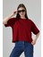 Pamuklu Bisiklet Yaka Basic Regular Size Yanları Yırtmaçlı Kadın T-Shirt 21929 Bordo 1