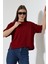 Pamuklu Bisiklet Yaka Basic Regular Size Yanları Yırtmaçlı Kadın T-Shirt 21929 Bordo 3