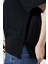 Pamuklu Bisiklet Yaka Basic Regular Size Yanları Yırtmaçlı Kadın T-Shirt 21929 Siyah 2