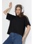 Pamuklu Bisiklet Yaka Basic Regular Size Yanları Yırtmaçlı Kadın T-Shirt 21929 Siyah 3