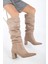 Lise-Britt Nude Süet Körüklü Topuklu Kadın Çizme 2