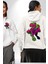 Cyberrex Neon ve Futuristik Dinozor Grafik Erkek Kadın Beyaz Ön Sırt Baskılı Kapüşonlu Sweatshirt Hoodie 1