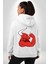 Kırmızı Boğa Maskotu Erkek Kadın Beyaz Ön Sırt Baskılı Kapüşonlu Sweatshirt Hoodie 3